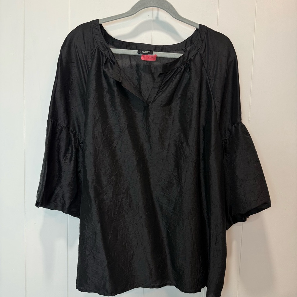 Talbot's Silk Blend Textured Black Puff Sleeve Blouse Size XL